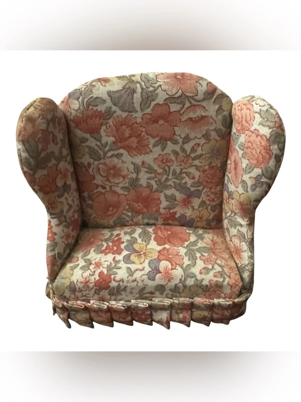 Vintage Dollhouse Wingback Chair Set Floral Upholstered Miniature Furniture